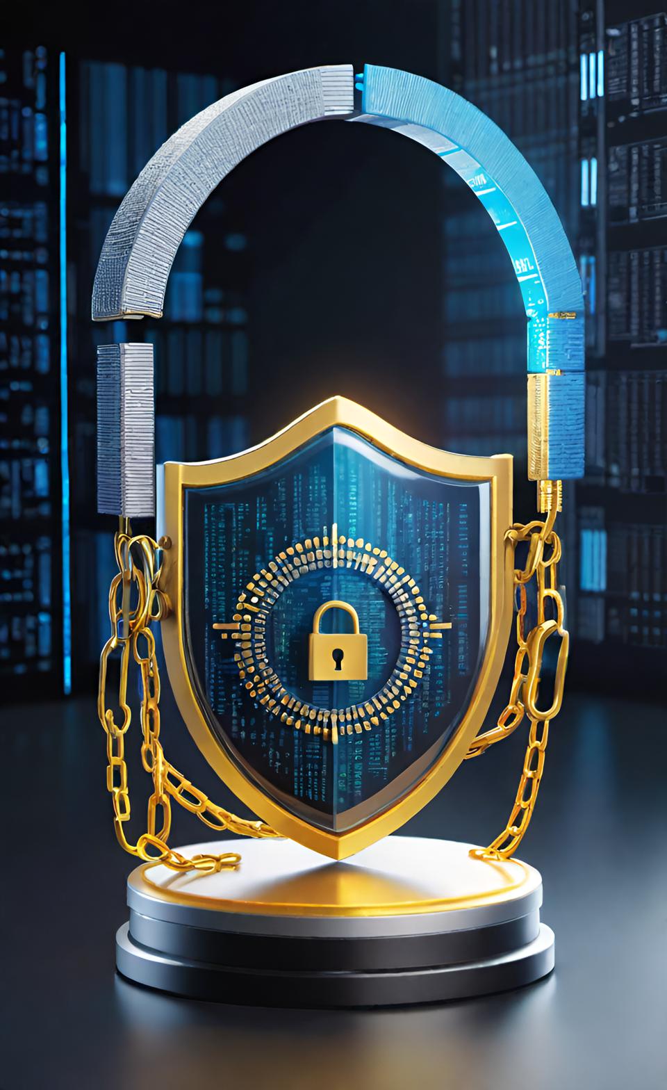 Datenschutzkonferenz fordert Geldbußen Grafik eines goldenen Schildes, mit Sicherheits-Symbolen